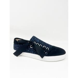 AVEC LES FILLES SZ 9 Vera Navy Glittered Black Suede Bow Slip-On Sneakers